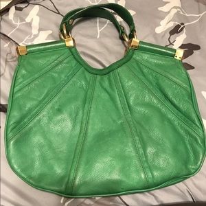 BMakowsky green leather purse w/gold detail